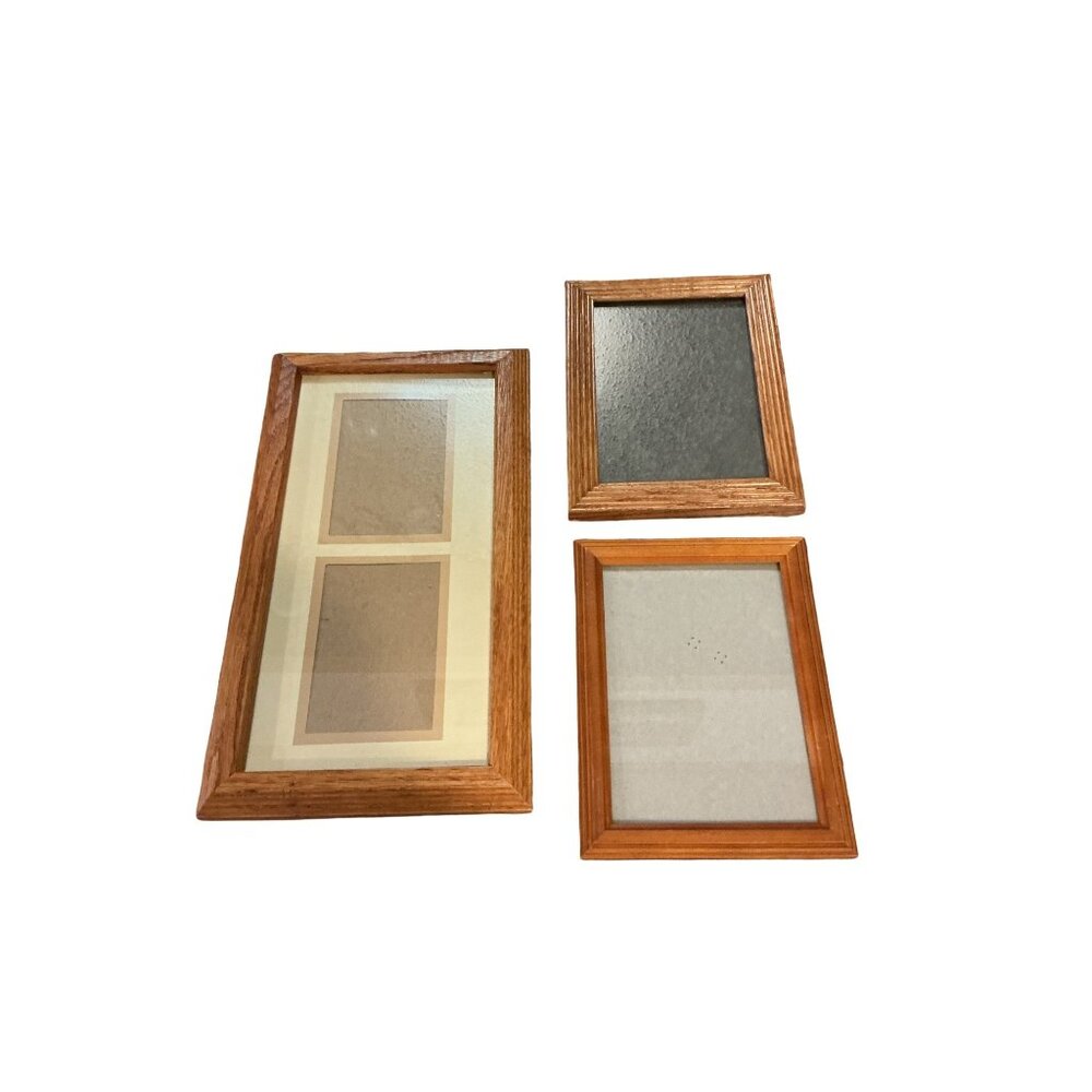 Set Of 3 Oak Picture Frames Varying Sizes With Glass Panels & Rustic Finish - Picture 10 of 10